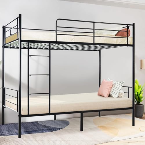 MuLu Evo Bunk Bed,Bunk Bed for Kids TeensAdults,Bunk Bed Twin Over Twin with Ladders and Guardrail,Sturdy Literas Heavy Duty Metal Slats,400 lbs Capacity,No Spring Box Required,Black MuLu Evo