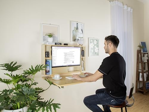 ARROWSTONE SKEENA Wall-Mounted Desk - Floating Folding Desk with Storage, Space-Saving Design for Home Office (36") ARROWSTONE