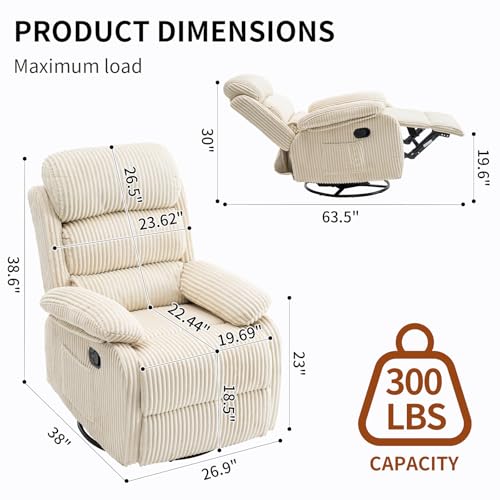 Adult 360° Rocking Recliner Chair,Nursery Rocker Reclining Chair with Side Pocket, a Comfy upholstered Single Sofa Armchair. Suitable for Living Room, Bedroom Nursing use, Velvet Fabric in Beige