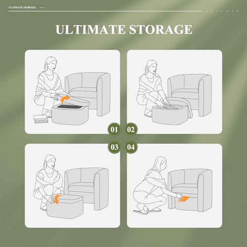 COLAMY Upholstered Velvet Barrel Accent Chair with Storage Ottoman, Morden Living Room Chair with Lounge Seat for Bedroom/Reading Spaces, Green COLAMY