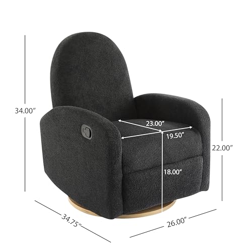 Christopher Knight Home Sidney Fabric Upholstered 360° Swivel Chair, Boucle Push-Back Recliner, Solid Wood Glider Recliner with Rotation, Living Room Lounge Sofa, Adjustable Comfy Reading Chair,Black Christopher Knight Home
