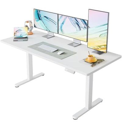 HUANUO 63 x 28 inch Electric Standing Desk Adjustable Height, 4 Memory Height Settings, Sit Stand Up Desk for Home Office & Computer Workstation, White