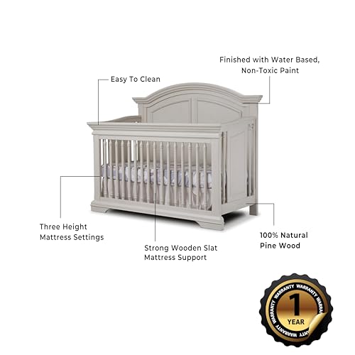 Sorelle Furniture High Arch Portofino Crib, Classic 4-in-1 Convertible Crib, Crib Made of Wood, Wooden Baby Bed, Toddler Bed, Child’s Daybed and Full-Size Bed, Nursery Furniture-Brushed Ivory Sorelle