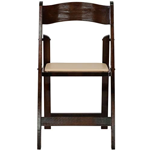 Flash Furniture 4 Pack HERCULES Series Fruitwood Wood Folding Chair with Vinyl Padded Seat Flash Furniture