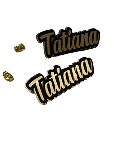 Personalized Custom Black and Gold Posts Studs Earrings Name Plate Laser Cut Design Stunning - Quality, Attractive Fashion Earrings, Made To Order, Any Name or Word - 1 INCH Size, Post Earrings Design Mirror Mania