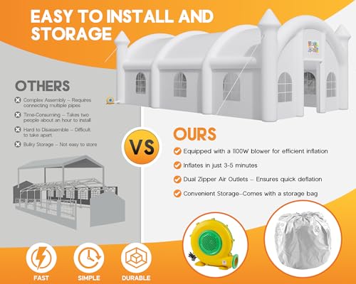 Albott 40x23x15FT Commercial Inflatable Wedding Tent, 210D Oxford Fabric Portable Heavy Duty Party Tent with 8 Sand Bags & 2 Roll-Up Doors, Gazebo Event House for Birthday Wedding Backyard Party Albott