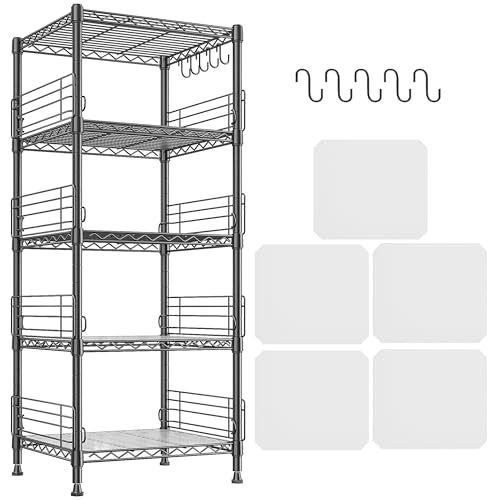 5 Tier Metal Shelving Unit Storage Shelves With Shelf Linker,Adjustable Pantry Shelves Wire Shelving with Hooks,Metal Shelf with Side Blockers for Kitchen,Closet,Office,Laundry,18.1''Wx18.1''Dx59''H DurayLoly