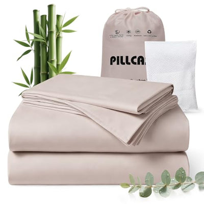 Luxury Organic Tencel & Viscose from Bamboo Cooling Sheet Set,Silky Soft Lyocell Sheets with Deep Pocket, Hypoallergenic & Breathable Bedding with Pillowcases (Sand, King)