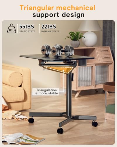 JOY Worker Standing Desk, 28" Small Height Adjustable Rolling Laptop Desk, Portable Sit-Stand with Lockable Wheels, Ergonomic Desktop Table for Home Office, Black JOY worker
