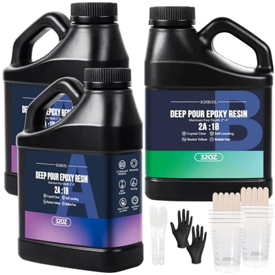 Deep Pour Epoxy Resin, KISREL 96OZ Resin Epoxy Kit (2:1) for 2-4 Inch Pour Depths,Bubble Free, Low Odour, Crystal Clear Casting Resin for Bar Tops, Table Tops, River Tables, Wood Fillers, Crafts
