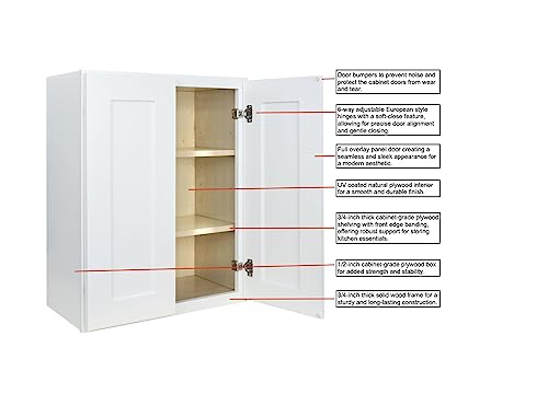 Hollywood Fabiani Design Shaker Wall Kitchen Cabinet Ready to Assemble, 33 in. W x 12 in. D x 36 in. H, White Hollywood Fabiani Design