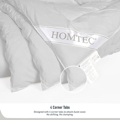 HOMTEC Twin Size Duvet Insert - All Season 100% Cotton Comforter - Quilted Fluffy Down Alternative Duvet Insert - Light Gray - Soft Breathable & Lightweight with 4 Corner Tabs HOMTEC