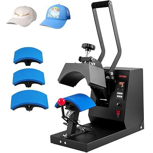 VEVOR 4-in-1 Hat Heat Press, 6x3inches Heating Platen Cap Heat Press Machine, Sublimation Transfer Hats Caps, LCD Digital Control with Four Replaceable Heating Pads (6x3/6.7x2.7/6.7x3.8/8.1x3.5) VEVOR