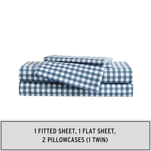 Eddie Bauer Kids - Full Sheets, Stain-Resistant Toddler Bedding with Matching Sham(s), Super Soft, Ideal Boy Room Essentials (Preston Check Blue, Full) Eddie Bauer