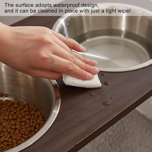 Piskyet Elevated Dog Bowls,Farmhouse Dog Bowls Stand, Raised Dog Bowl with 2 Stainless Steel Wooden Dog Bowls,3.5Cups8.5''H_30 oz Bowl-Farmhouse Style Piskyet
