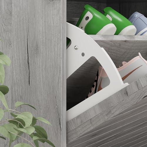 FUNISIR Shoe Storage Cabinet with 3 Flip Drawers, Slim Shoe Cabinet for Entryway, Hidden Shoe Organizer, Wooden Narrow Shoe Rack Cabinet with Removable Shelf, Grey FUNISIR
