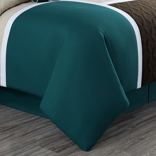 Chezmoi Collection Upland 7-Piece Quilted Patchwork Comforter Set, Teal/Beige/Brown, King Chezmoi Collection