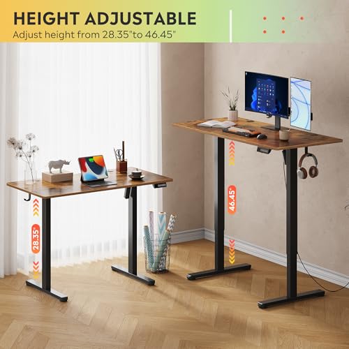 DEVAISE 48 Inch Electric Standing Desk, 3 Adjustable Height Stand up Desk for Home Office, Ergonomic Sit to Stand Desk with LED Touchscreen and Hook, 3 Memory Preset Computer Desk (Rustic Brown) DEVAISE