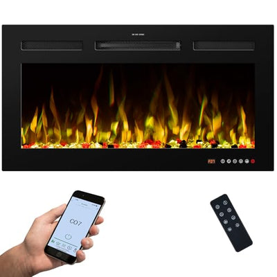 VINEMOUNT 33" Smart Electric Fireplaces Inserts, Remote & Touch Screen & APP Control, Recessed & Wall-Mounted Fireplace Heater