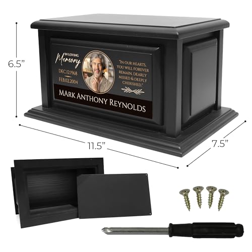 Personalized Solid Wood Human Urns for Ashes 250lbs, Custom Urn Box for Human Ashes, Large Burial and Cremation Urns for Ashes, Black Wood Color (Design 4) Basic Fundamentals