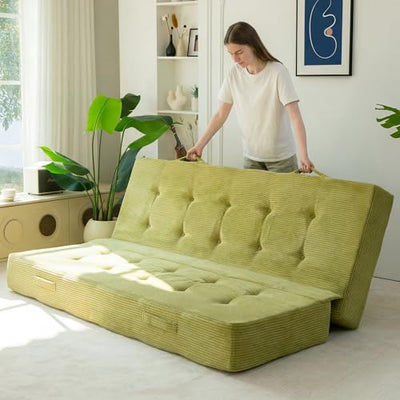 MAXYOYO 8" Full Size Folding Mattress with Handles, Tufted Foldable Couch Bed(Frame Not Included), Versatile Folding Mattress for Floor Sleeping, Living Room & Guest Room, Green