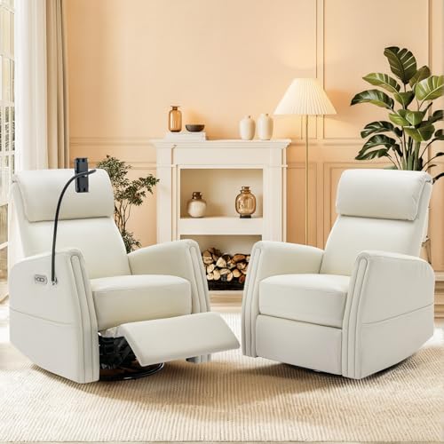 COLAMY Power Recliner Chair Swivel Glider, Upholstered Faux Leather Nursery Reclining Sofa Chair for Living Room/Bedroom/Reading Spaces, Beige COLAMY