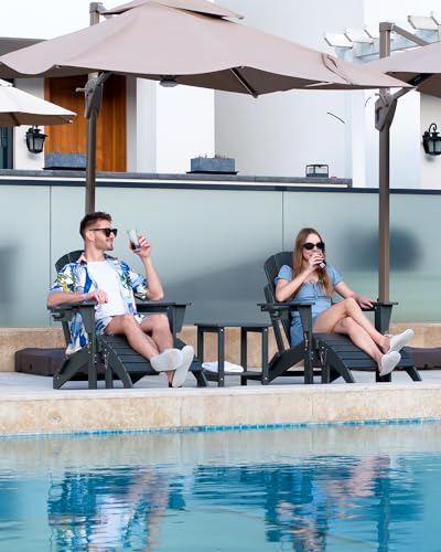 Serique Folding Adirondack Chair Wood Texture, Patio Chair Weather Resistant, Outdoor Chair, Lawn Chair with Cup Holder, Fire Pit Chair for Deck, Outdoor, Porch, Backyard, Garden (Grey) Serique