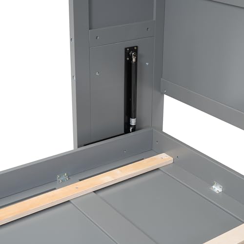 MERITLINE Queen Horizontal Murphy Bed,Wood Space-Saving Folding Farmhouse Murphy Bed Cabinet for Adults,No Box Spring Needed (Queen,Grey) MERITLINE