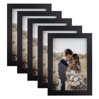 4x6 Picture Frame Set of 5, Wood Photo Frames for 4x6 Pictures Wall Gallery Black 4x6 Frames Tabletop or Wall Mount Display for Prints, Photos, Paintings, Landscape and Kids Artwork (Black)