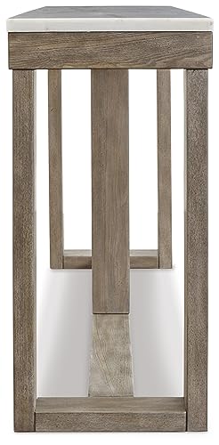Signature Design by Ashley Loyaska Casual Sofa Table with Marble Top, Brown & White Signature Design by Ashley
