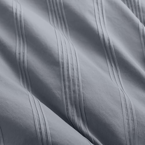Madison Park Essentials Striped Comforter Set King, 7 Pieces Modern Minimalist Jacquard Bedding Set for All Season, Bed in A Bag with Sheet Set and Soft Brushed Reverse, Lightweight Blue/Grey Madison Park Essentials