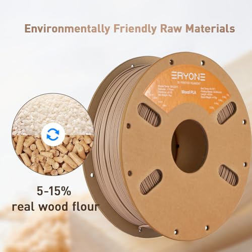 ERYONE Filament PLA 1.75 mm, Special 3D Printing PLA Filament 1.75 mm +/-0.03mm for 3D Printers and 3D Pens, 1kg (2.2lbs)/Spool, Light Wood ERYONE