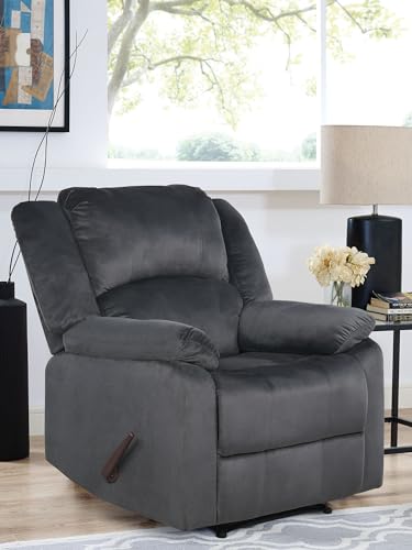 Relax-A-Lounger Preston 33.5" Manual Pull-Handle Recliner, Traditional Overstuffed, Pocket Coil Comfort, Black Metal Base Legs, Soft Microfiber Fabric, Steel Gray