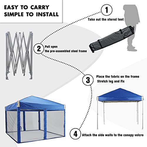 Aoodor 12x12 Ft Pop Up Canopy Tent with Netting, Water-Resistant 210D Oxford Fabric Shade, Easy Assembly Commercial Gazebo with Wheeled Carry Bag & 4 Sand Bags for Camping, Party, Blue Aoodor