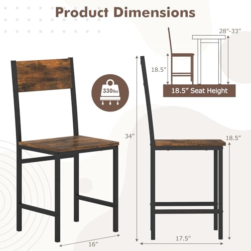 COSTWAY Dining Chairs Set of 2, Rustic Wood & Metal Frame Industrial Farmhouse Armless Side Chairs with Wide Comfy Seat & Slanted High Back for Dining Room, Kitchen, Home, Office, Restaurant COSTWAY