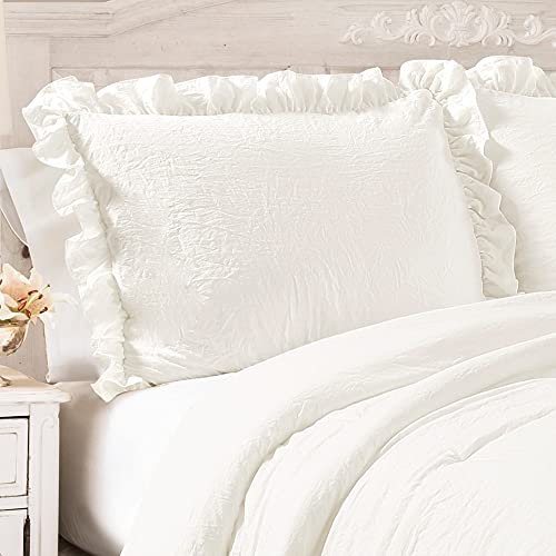 Lush Decor Reyna Ruffle Comforter Set - 3 Piece Cozy Ruffled Bedding Set - Timeless Elegance and Comfort for Dorm Room - Full/ Queen, White Lush Decor