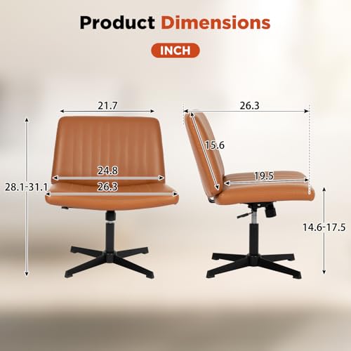 PayLessHere | Criss Cross Chair | Brown | Wide, Armless Desk Chair Without Wheels | 360 Swivel, Height Adjustable & Stable Metal Base | for Office, Home Office, Vanity Seating PayLessHere
