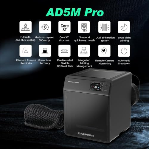 FLASHFORGE Adventurer 5M Pro 3D Printer and PETG Burnt Titanium Filament FLASHFORGE