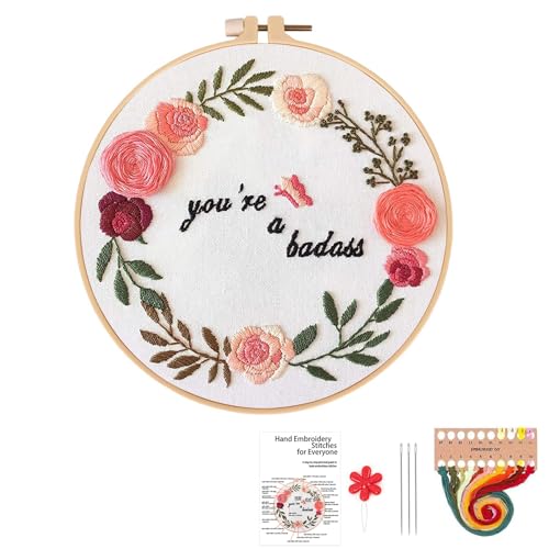 Topapfo Funny Embroidery Kit for Beginners Adults, Stamped Embroidery Pattern Cross Stitch Kits Needlepoint with Hoop Threads Needles Tools