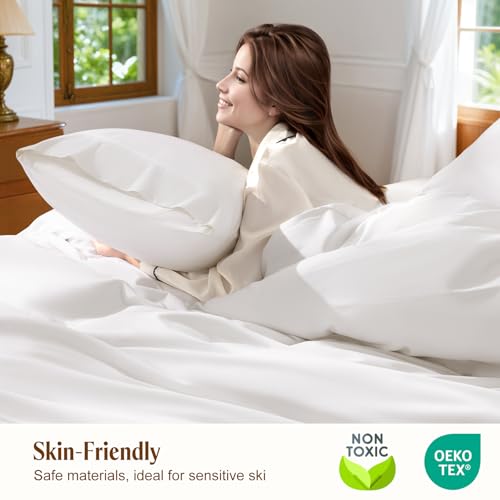 SONORO KATE 100% Egyptian Cotton Sheets, 1800 Thread Count — Sateen Weave Sheets Set, Ultra Soft & Breathable, Luxury 5-Star Hotel Quality Sheets, 16" Deep Pocket, 4-Piece (White,King) SONORO KATE