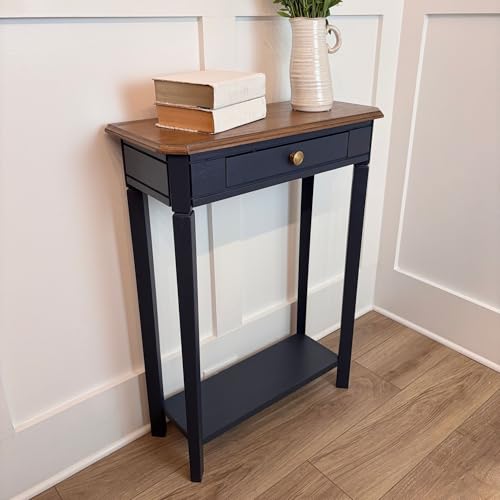 East at Main Marnie Console Table – 23.75” Wide Navy Blue Entryway Table with Storage Drawer & Shelf – Slim Accent for Hallways, Foyers, Living Rooms and Small Spaces – Handcrafted Bayur Wood East at Main