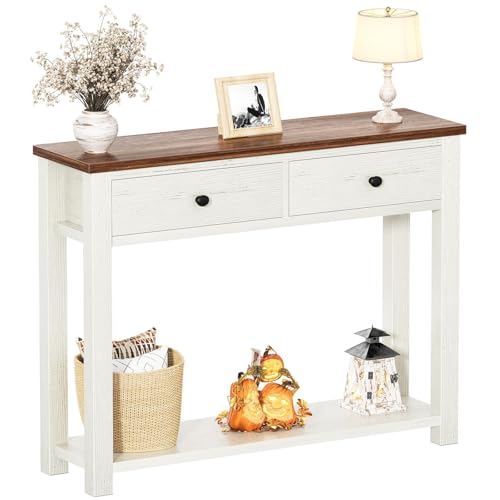 Homieasy Farmhouse Console Table with 2 Drawers, 32 Inch Small Sofa Table with Storage Shelf for Living Room, Behind Couch, Entryway Table for Hallway, Living Room, or Foyer, Brown and Antique White Homieasy
