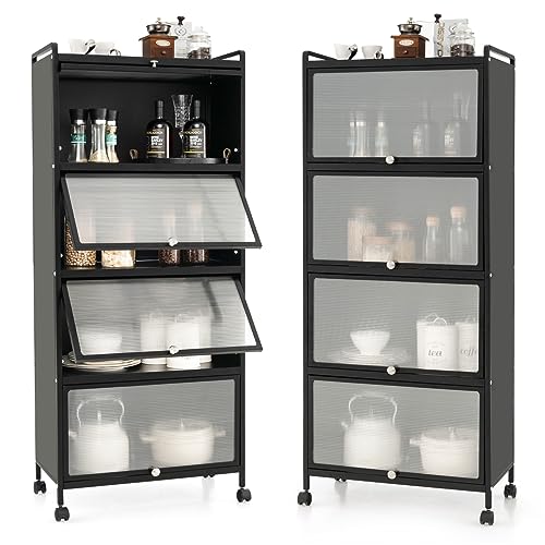 Giantex 5-Tier Freestanding Kitchen Storage Cabinet with Mobile Design and Flip-Up Doors, Black Giantex