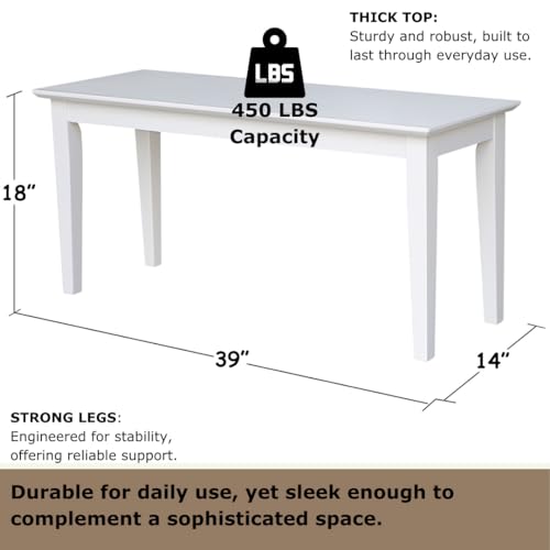 Shaker Style Solid Parawood Kitchen/Dining Bench, 39"W x 14"D x 18"H, Sturdy Seating for Entryway, Living Room, Family Room, or Breakfast Nook, Easy Assembly, Unfinished, Ready to Stain or Paint IC INTERNATIONAL CONCEPTS