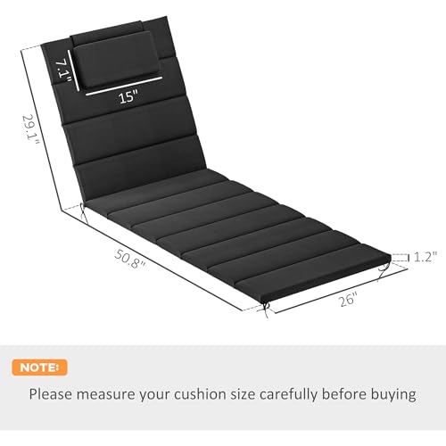 Outsunny Outdoor Lounge Chair Cushion Set of 2, 80" x 26" UPF50+ 230gsm Olefin and 25D High-Density Foam, Foldable Patio Chaise Lounge Cushion Set, Fade Resistant for Lawn Pool, Black