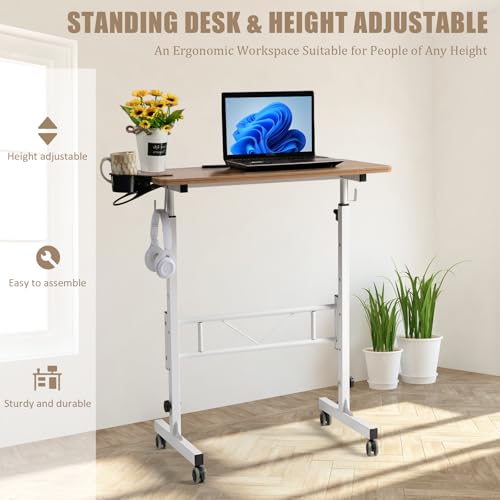 SIDUCAL Small Standing Desk Adjustable Height, Small Mobile Stand Up Desk with Wheels, Rolling Desk for Standing or Sitting, Portable Computer Desk for Walking Pad SIDUCAL