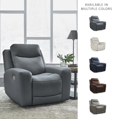 Signature Design by Ashley Mindanao Contemporary Leather Match Upholstered Power Recliner with Adjustable Headrest, Gray Signature Design by Ashley