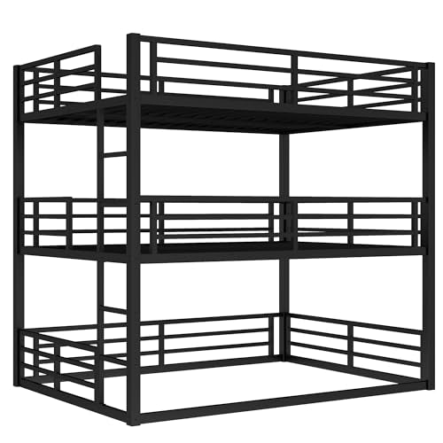 Harper & Bright Designs Heavy Duty Triple Bunk Bed, Full Over Full ove Full Bunk Bed with Ladders, Metal Bunk Beds with Guardrails for Kids, Teens, Adults, Noise-Reduced, Black Harper & Bright Designs