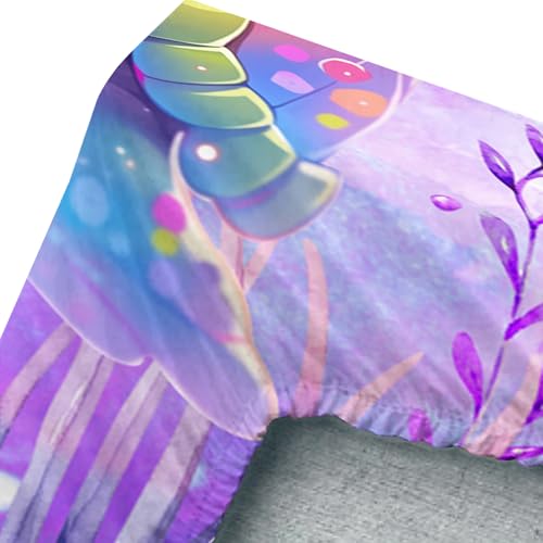 UEVBF Kids Twin Fitted Sheet Set Sea Turtle Bedding Set,Waterweed Jellyfish Starfish Pattern Bedding Fitted Sheet Set for Kids Girls Boys Room Decor,1 Fitted Sheet+2 Pillowcases. UEVBF