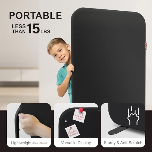 DECOLAB Room Partition Panel, Freestanding Portable Privacy Cubicle Partition for Offices, Classroom, Studio, Healthcare, Workspace, Scratch Resistance, 29"x65" Midnight DECOLAB